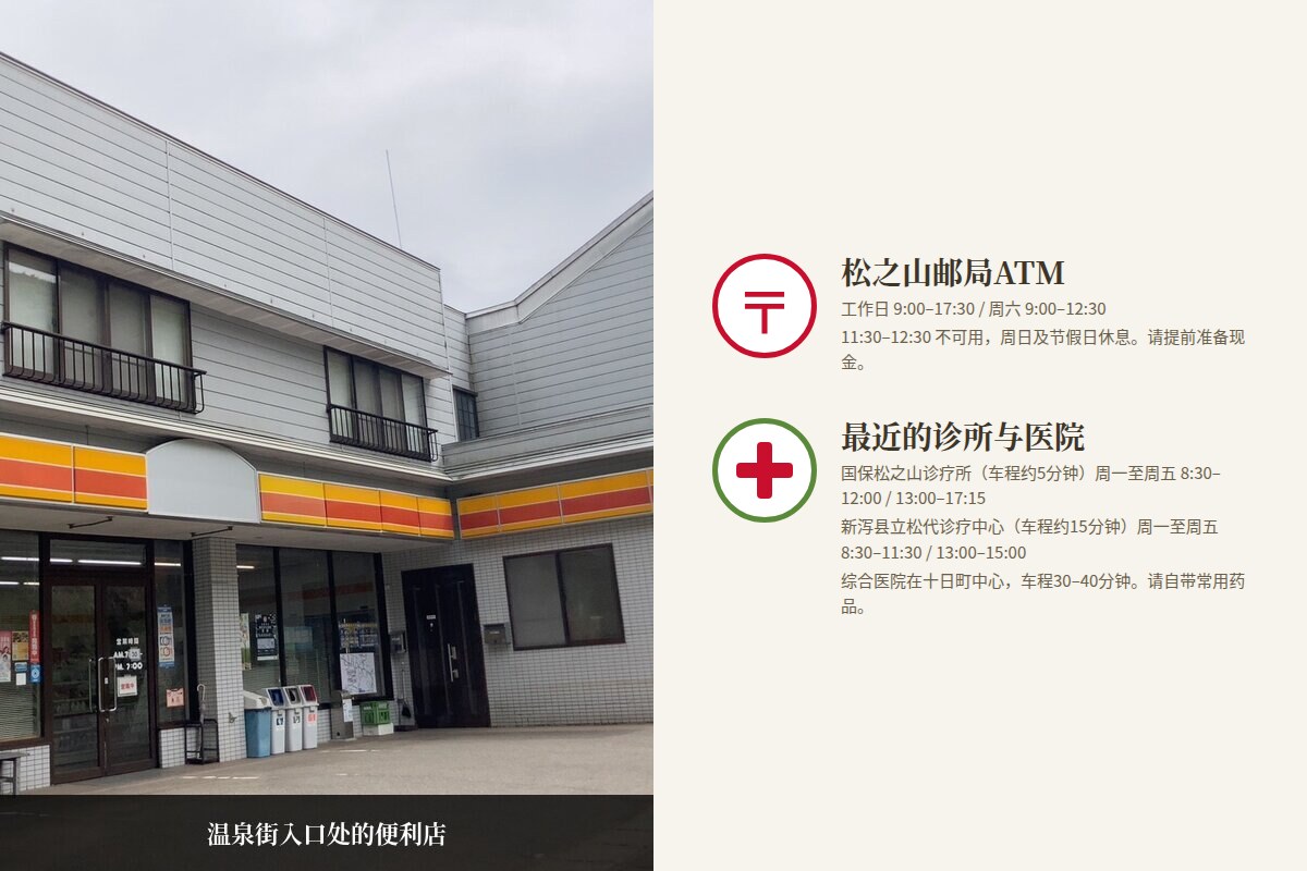 邮局ATM（松之山温泉）与医疗机构（十日町中心）