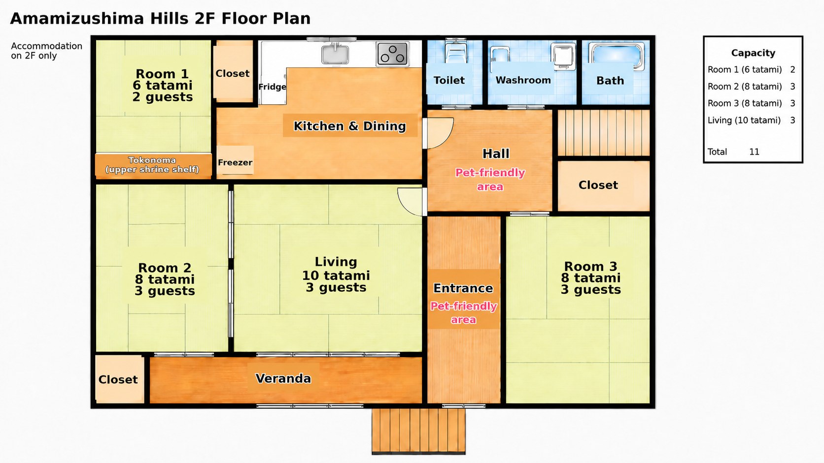 2F floor plan · pet-OK area (entrance hall only)